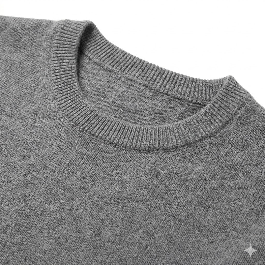 Grey Merino Wool Crew Neck Jumper