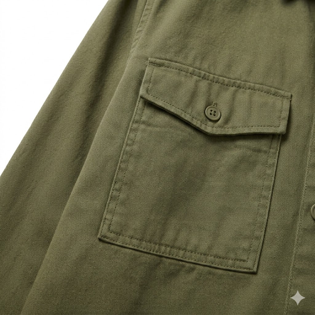 Olive Green Cotton Twill Overshirt