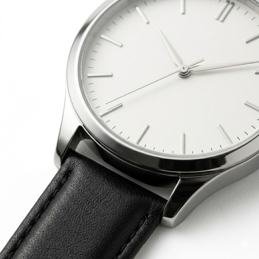 Classic Silver Watch with Black Leather Strap