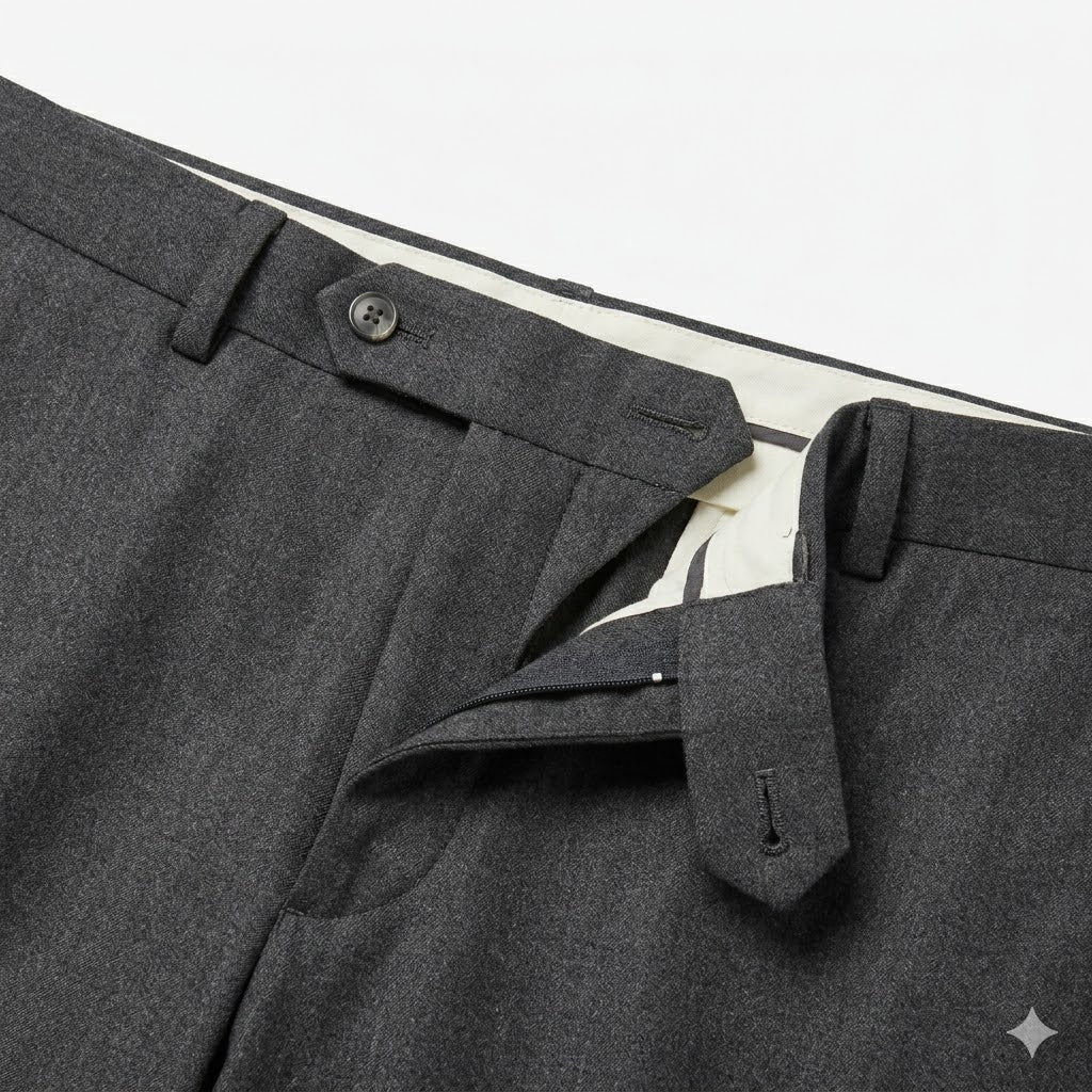 Charcoal Grey Wool-Blend Trousers