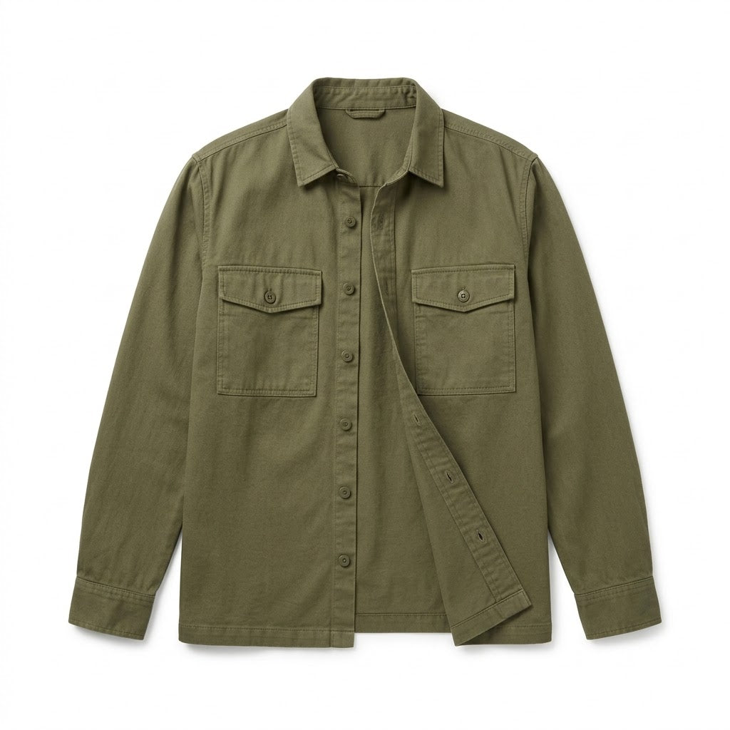 Olive Green Cotton Twill Overshirt
