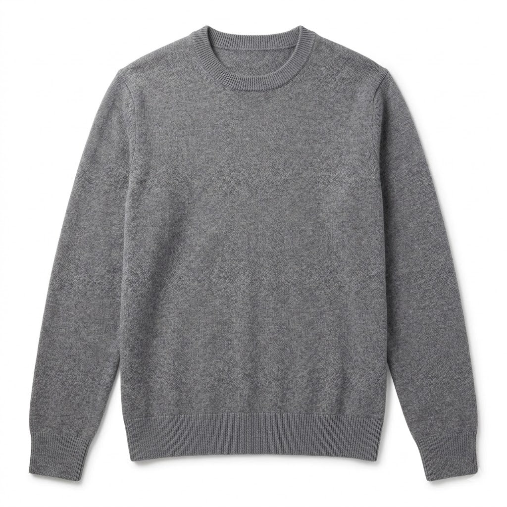 Grey Merino Wool Crew Neck Jumper