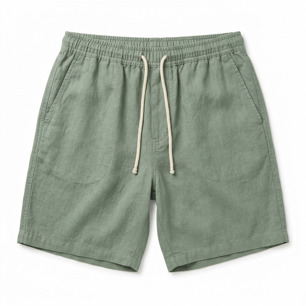 Sage Green Linen Drawstring Shorts