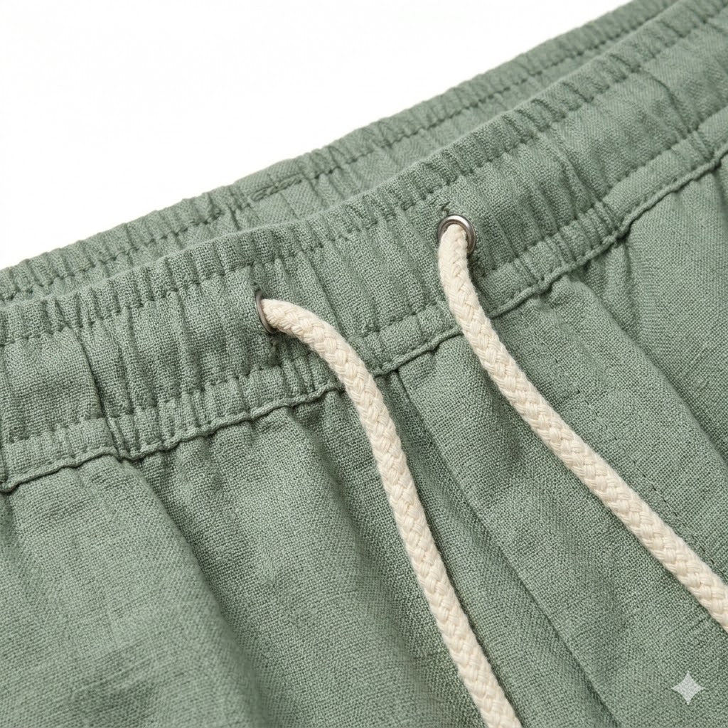 Sage Green Linen Drawstring Shorts